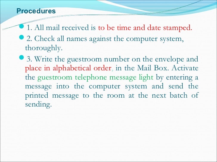 Front office procedures