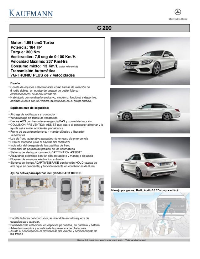Ficha técnica Nuevo Mercedes Benz Clase C200