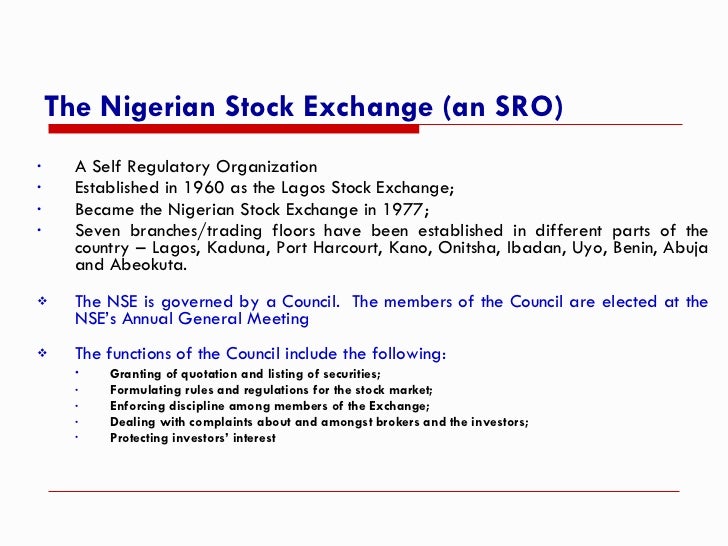 functions of the nigerian stock exchange market