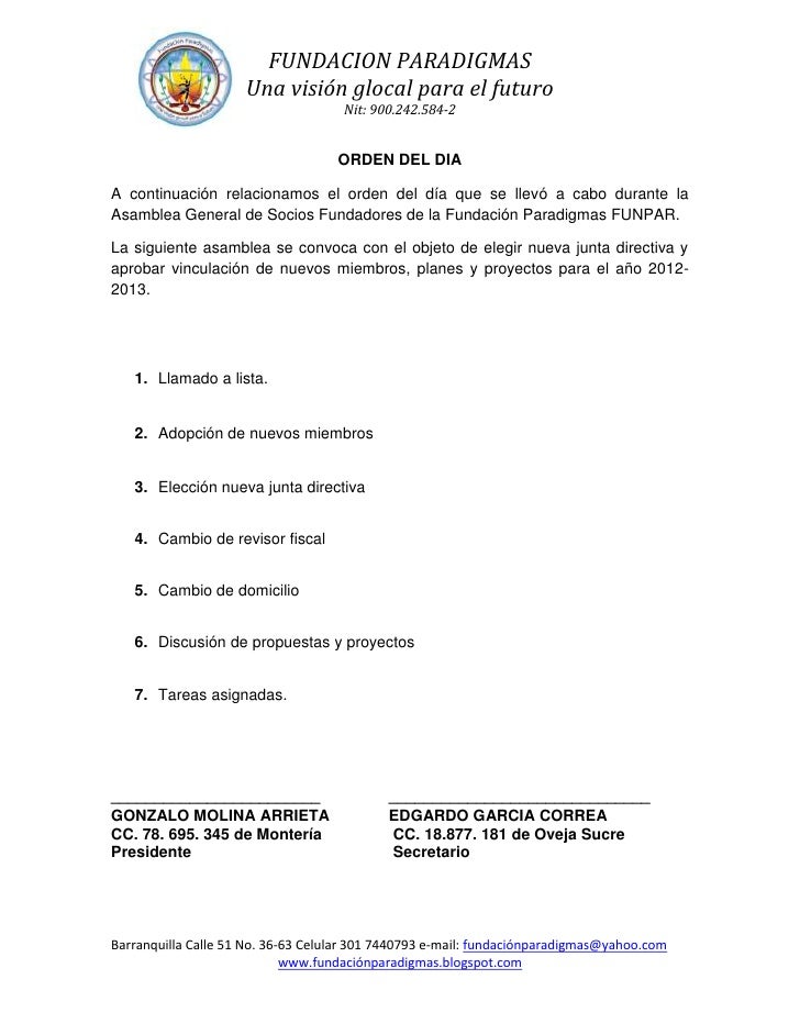 orden del dia barca fontanacountryinn com formato orden del dia reunion