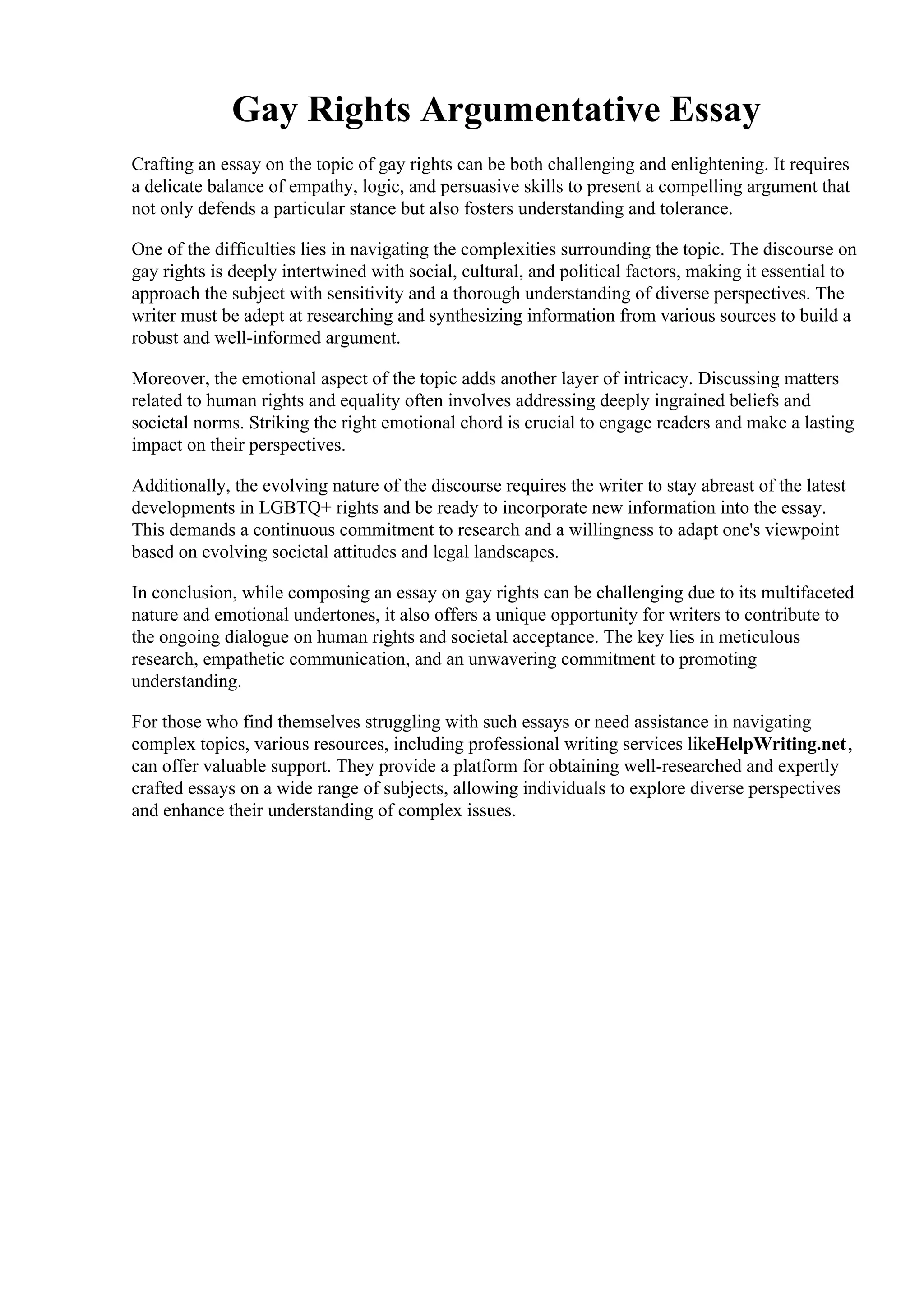 Gay Rights Argumentative Essay PDF