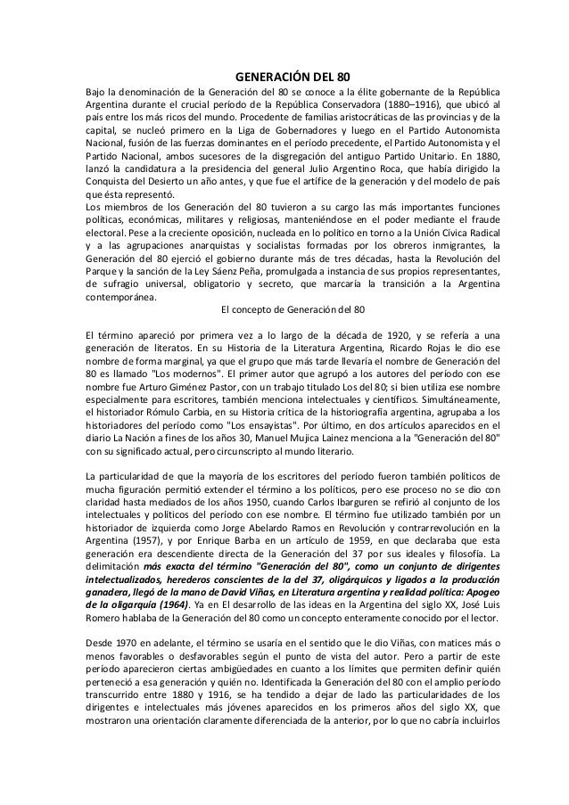 HISTORIA AGENTINA GENERACION 80 historia agentina generacion 80: