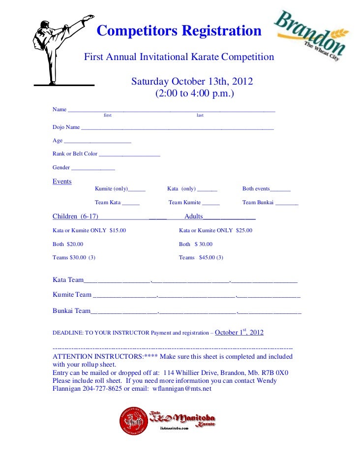 General Registration Form Brandon Invitational Karate Tournament 2012