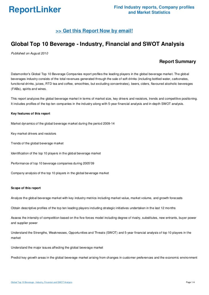 Global Top 10 Beverage Industry, Financial and SWOT Analysis