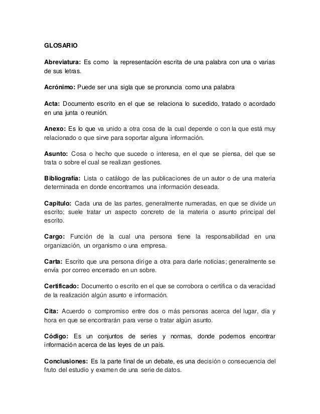 Glosario de palabras administrativas