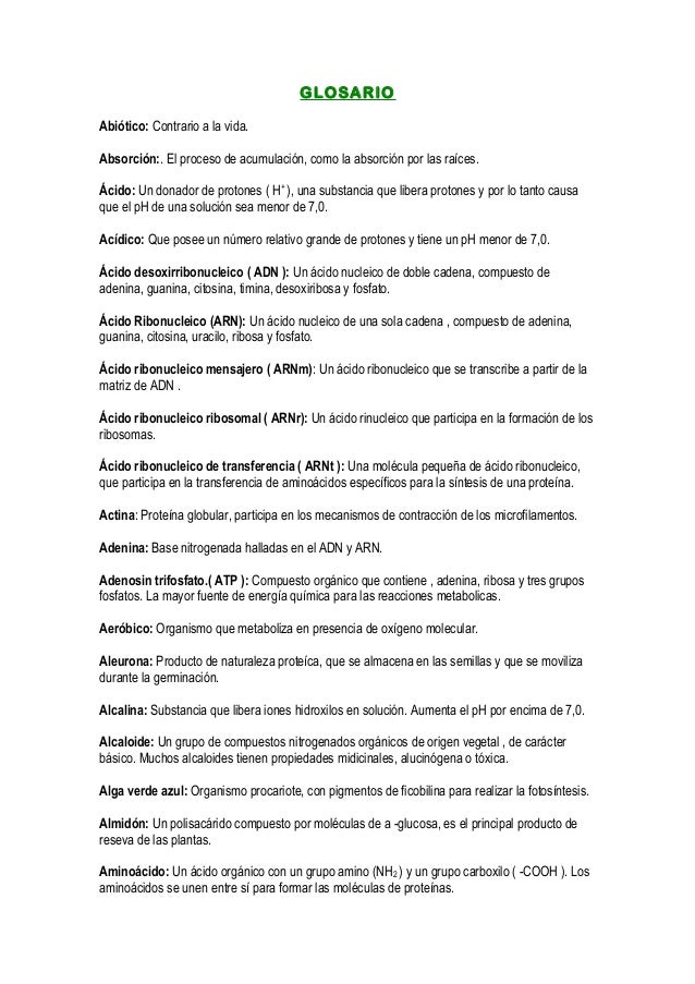 GLOSARIO DE BIOLOGIA glosario de biologia: