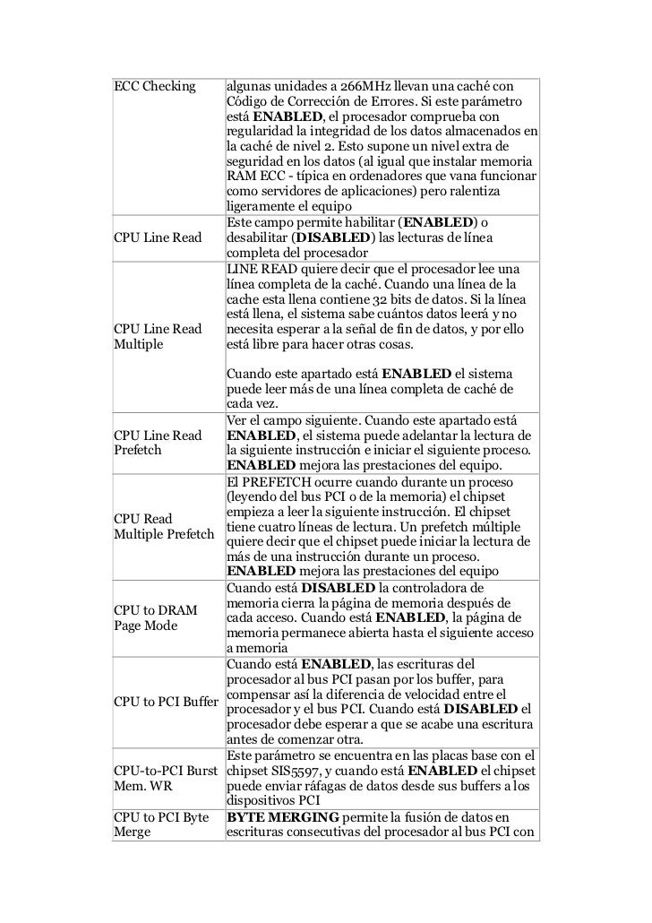 ECC Checking       algunas unidades a 266MHz llevan una caché con                   Código de Corrección de Errores. Si es...