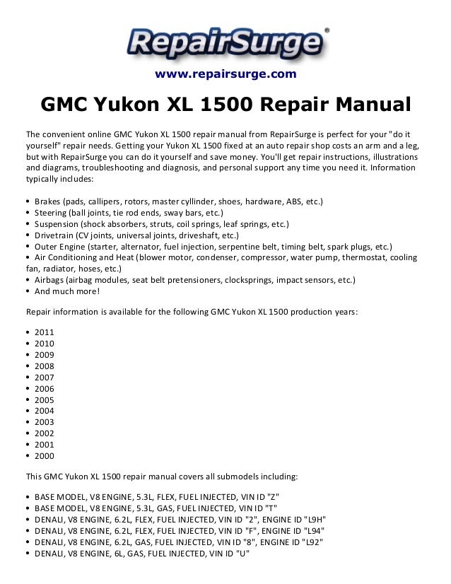 2000 Gmc Yukon Repair Manual