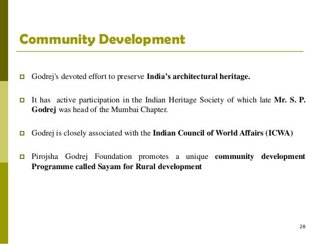 godrej csr Second, each godrej group company has adopted the good and green csr strategy (which drives business towards sustainability) and made it an integral part of their approach since 2010. godrej csr Second, each godrej group company has adopted the good and green csr strategy (which drives business towards sustainability) and made it an integral part of their approach since 2010.