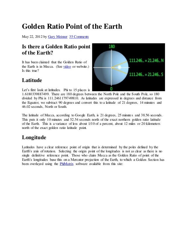 Golden Ratio Point Of The Earth