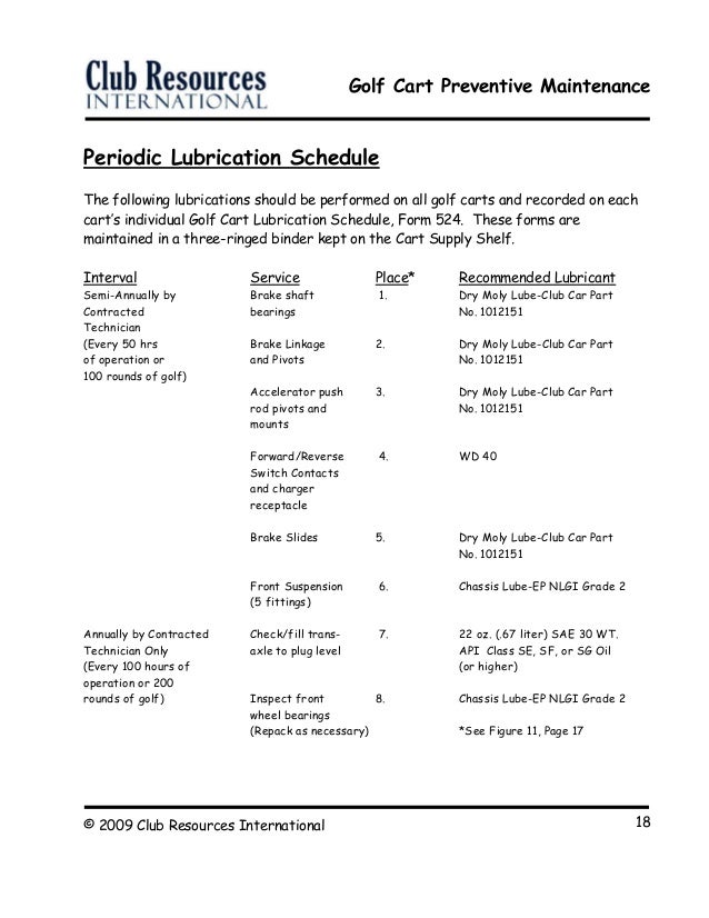 Golf cart preventive maintenance