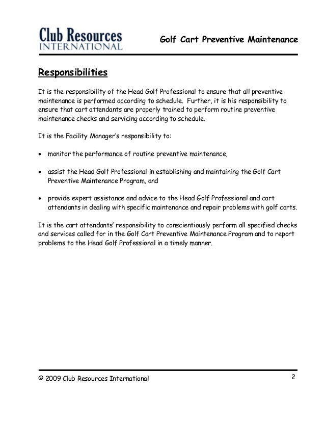 establish procedures to track and monitor repairs to golf carts
