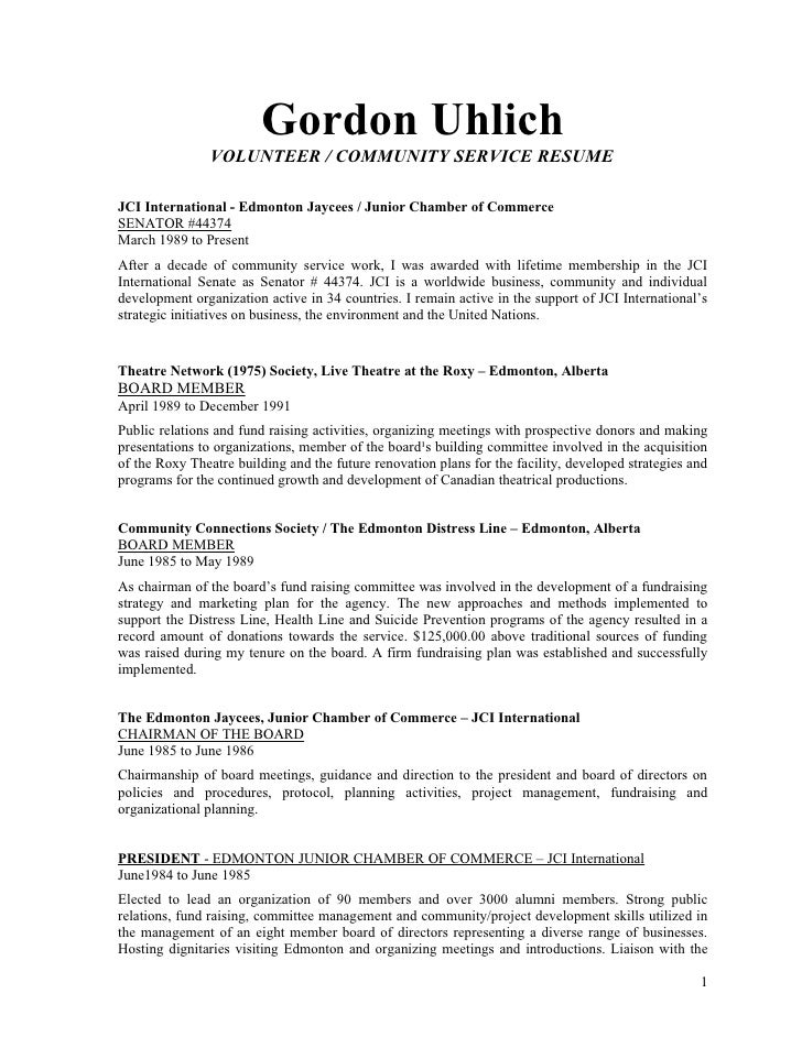 volunteer resume for college