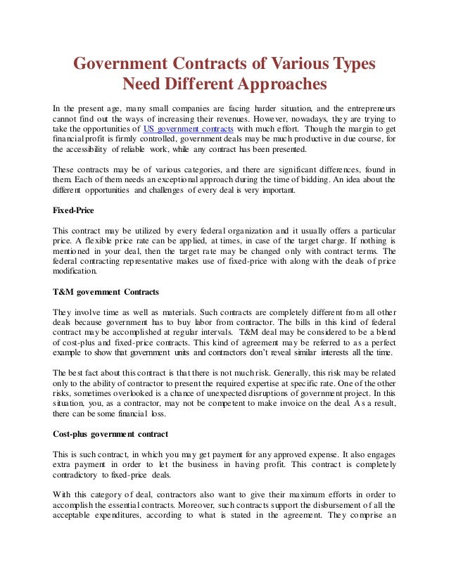 Government contracts of various types need different approaches