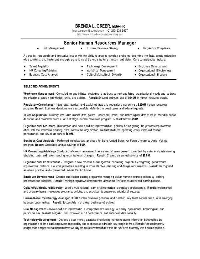 senior human resources manager resume 1 638