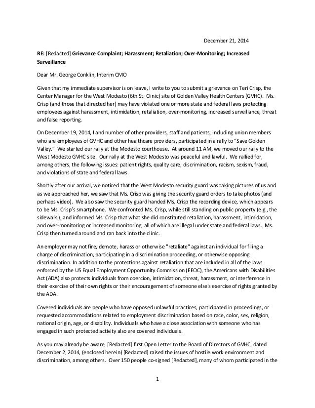 Grievance Template Letters