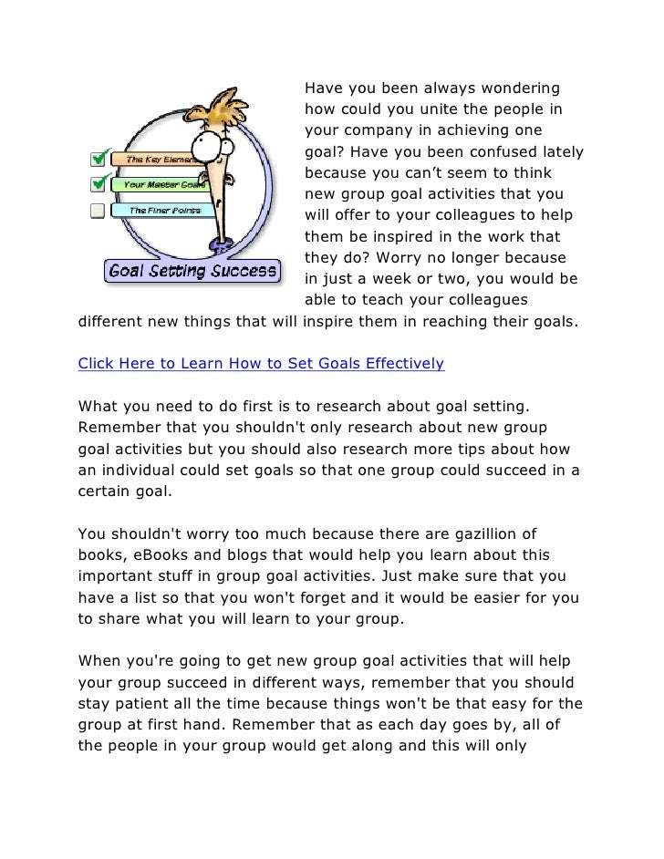 Group Goal Setting Activities New Group Goal Activities