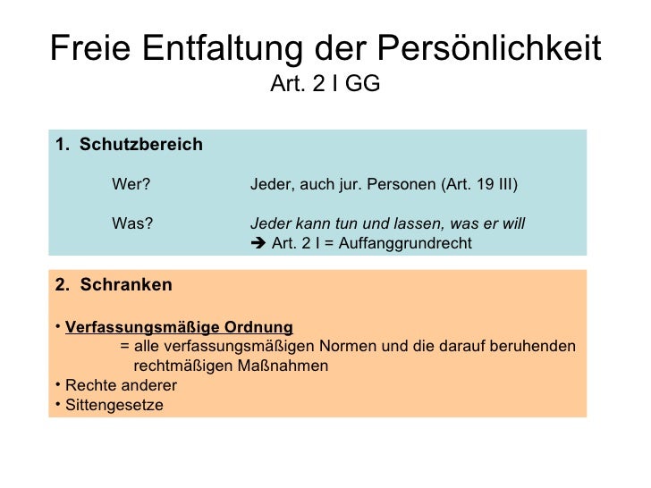 Recht Auf Freie Entfaltung Der Persönlichkeit