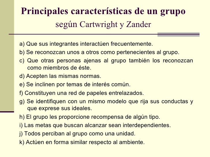 Clasificacion De Los Grupos Segun Cartwright Y Zander