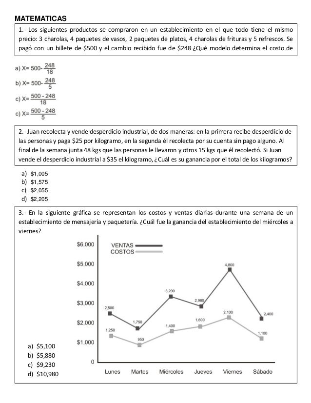 EXAMEN CENEVAL MATEMATICAS examen ceneval matematicas: