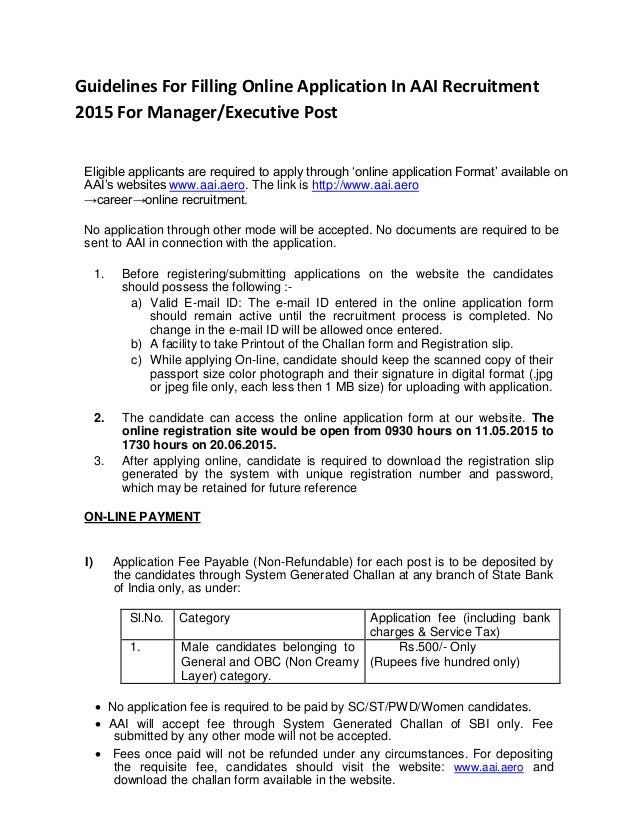 Guidelines For Filling Online Application In AAI Recruitment 2015 For ... Guidelines For Filling Online Application In AAI Recruitment 2015 For ...