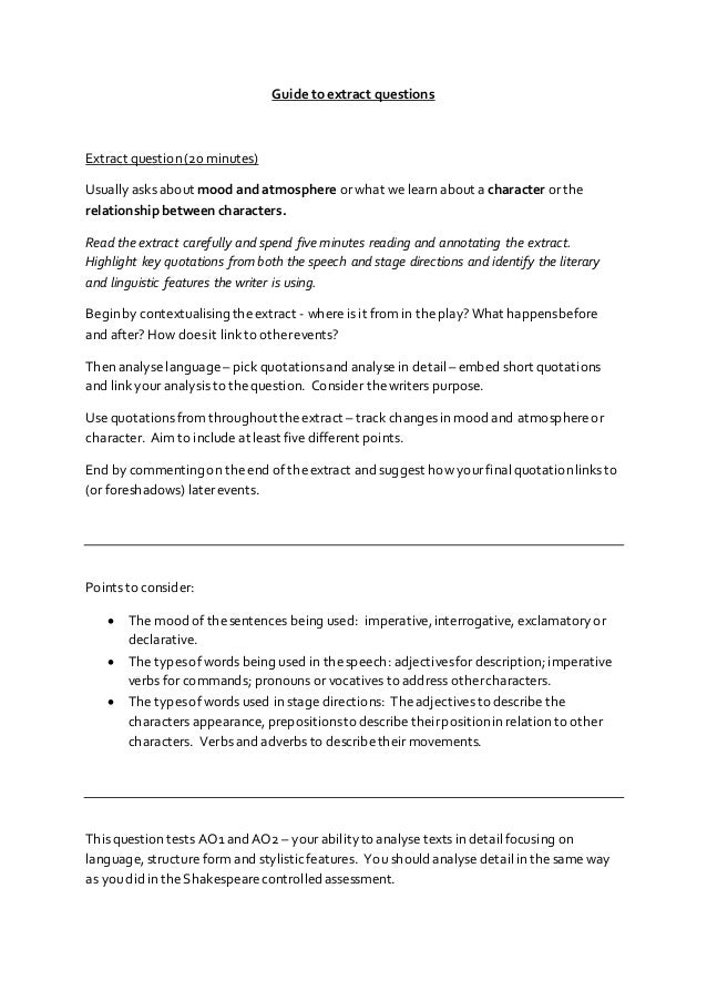 WJEC Literature Guide to extract questions