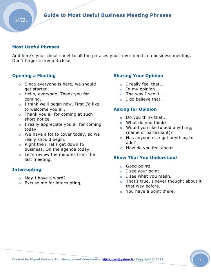 Guide To Most Useful Business Meeting Phrases