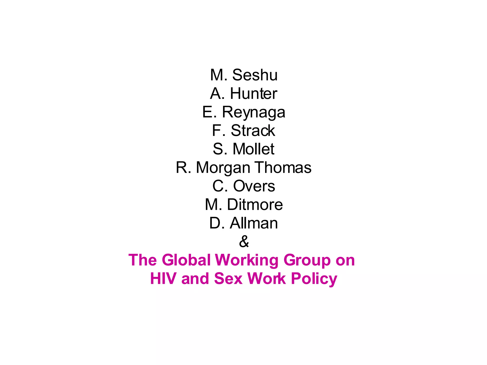 The Unaids Guidance Note On Sex Work And Hiv Ppt