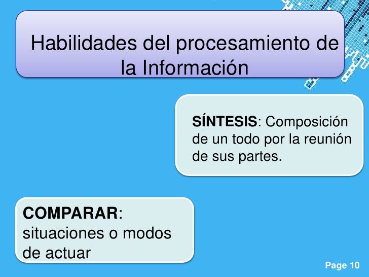 Habilidades del procesamiento de          la Información                      SÍNTESIS: Composición                      d...