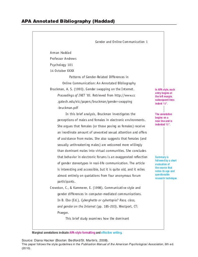 Annotated bibliography apa format examples