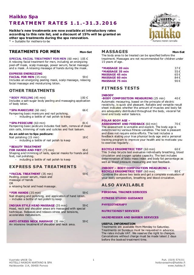 spa treatment list