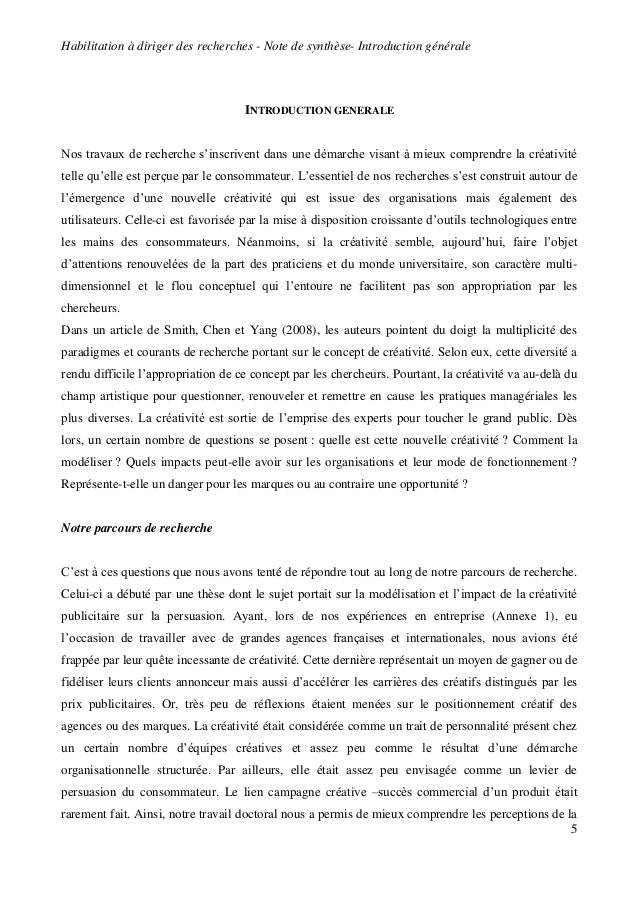 INTRODUCTION NOTE DE SYNTHESE