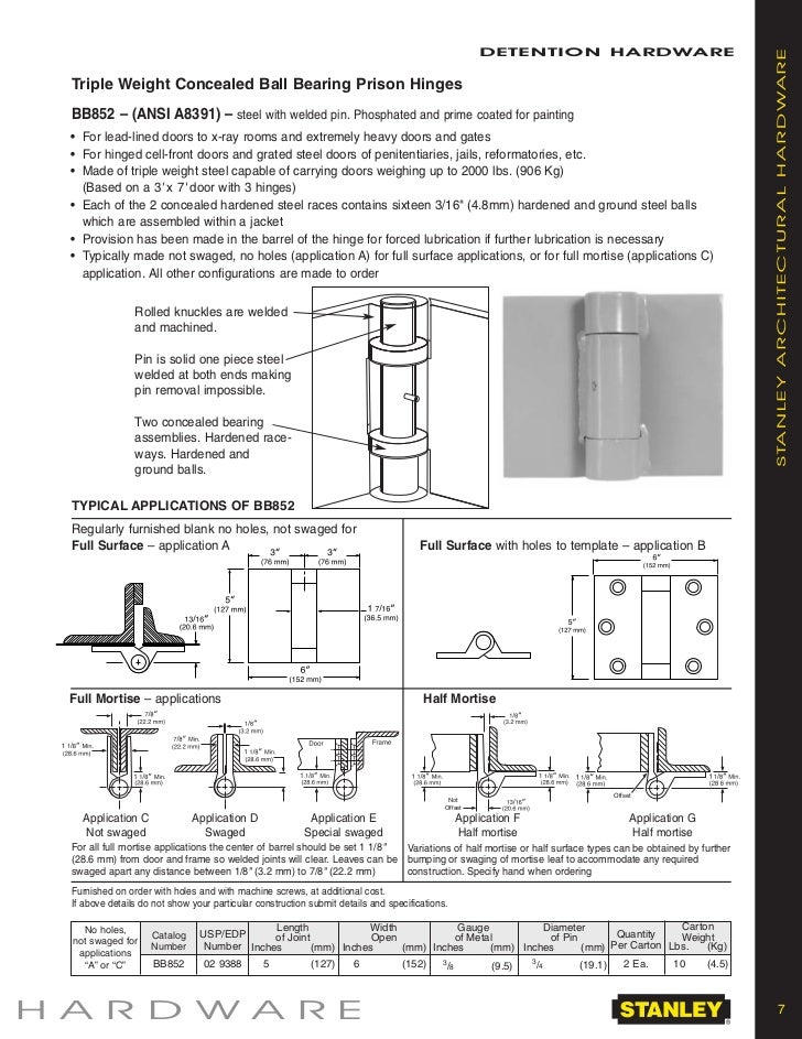 Heavy weight concealed bearing prison hinges