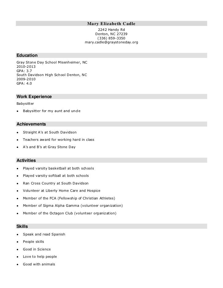 example resumes for high school students