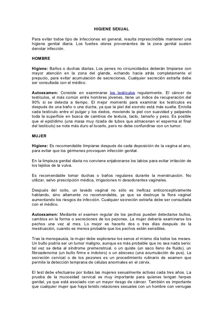 HIGIENE SEXUAL higiene sexual:
