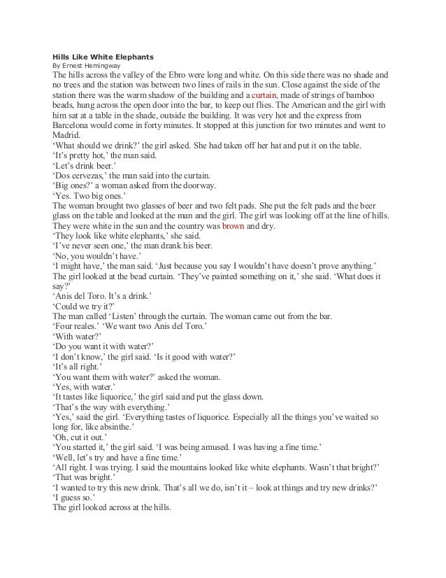 Analysis Essay Hills Like White Elephants