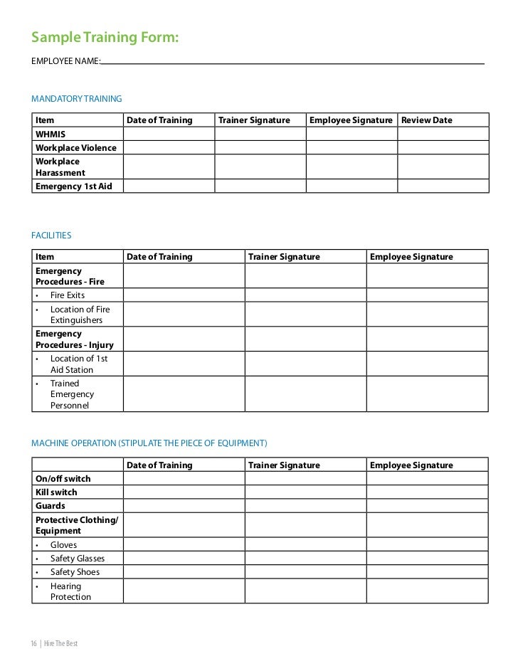 employee training record form