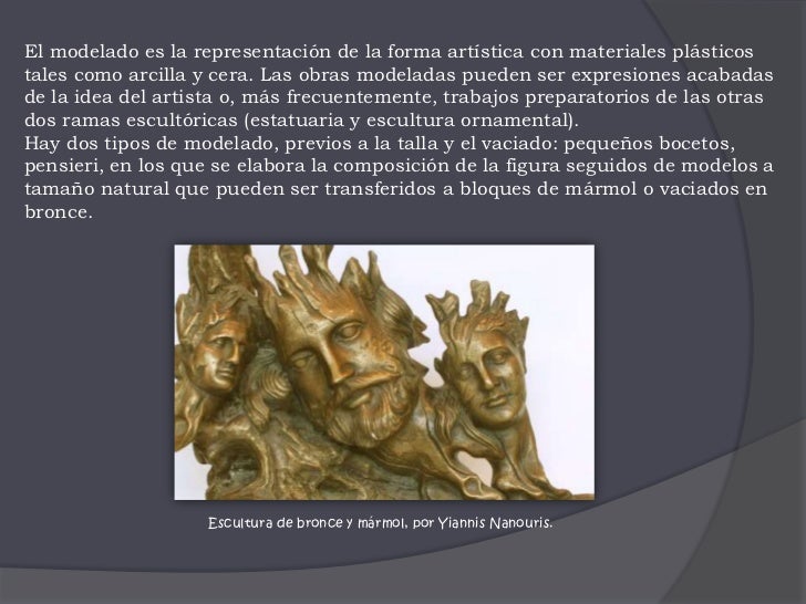 El modelado es la representación de la forma artística con materiales plásticos tales como arcilla y cera. Las obras model...