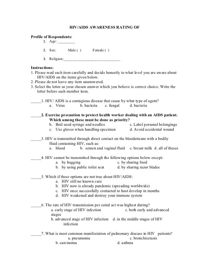 HIV/AIDS questionnairetest your knowledge