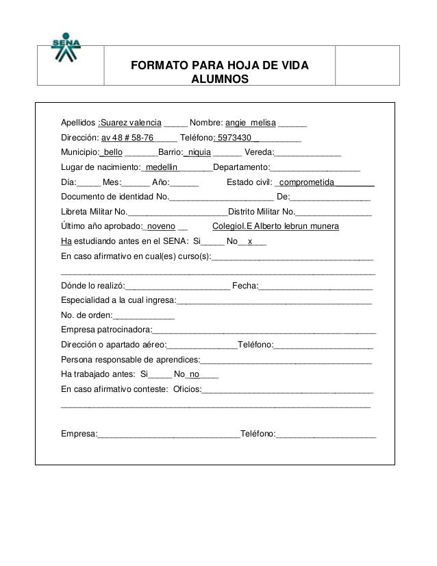 Formatos Sena 2016 | hoja de vida sena Formatos Sena 2016 | hoja de vida sena