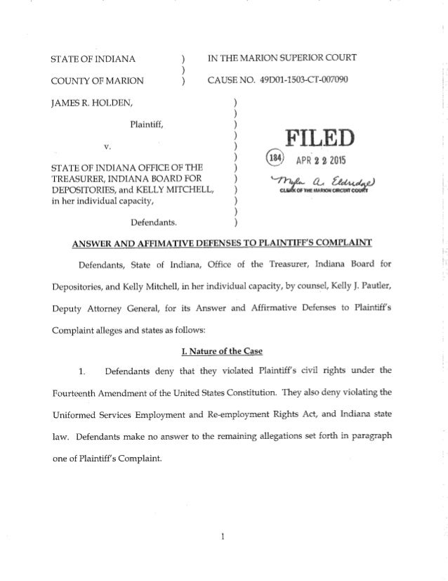 Holden v. State of Indiana (Answer)