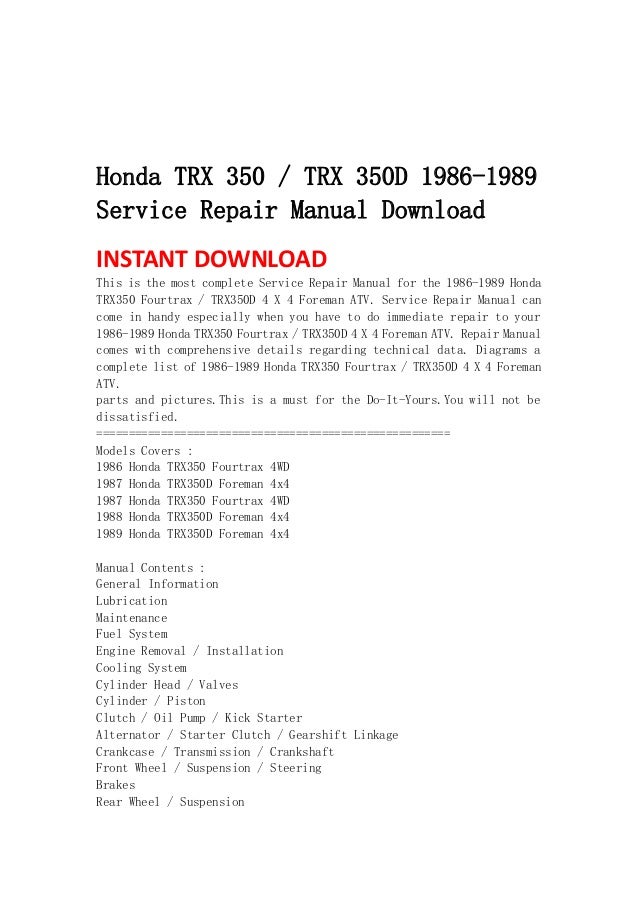 Free trx 250 service manual Free trx 250 service manual