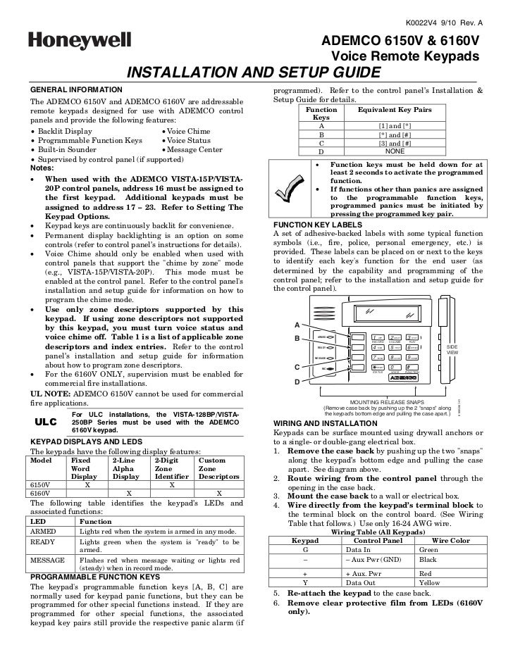 Honeywell 6150 vhoneywell6160vinstallguide