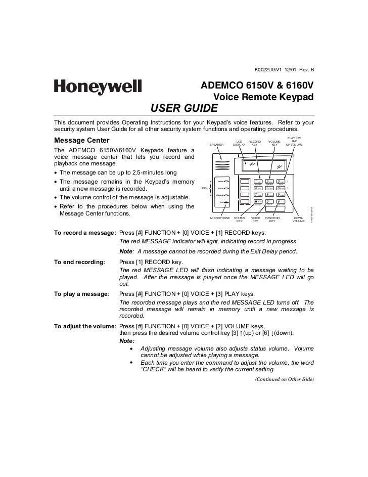 Honeywell 6150 v-honeywell-6160v-user-guide