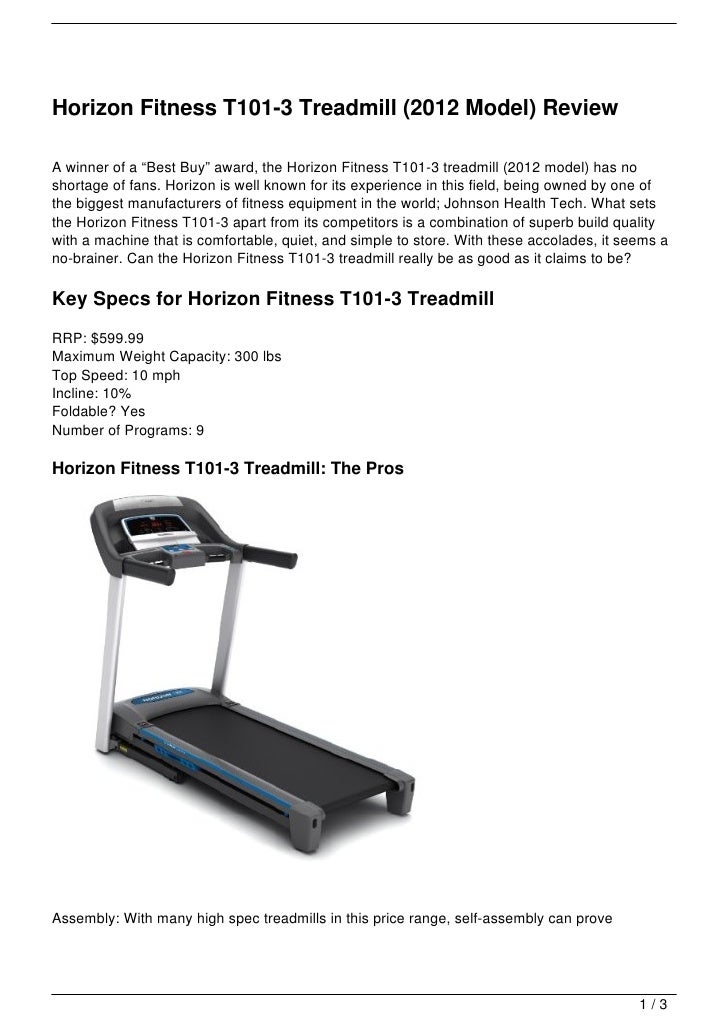 Horizon Fitness T1013 Treadmill (2012 Model) Review