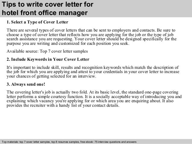 Sample cover letter for hotel front desk manager