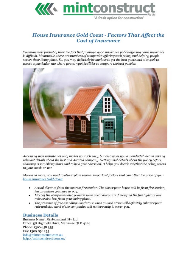 House Insurance Gold Coast - Factors That Affect The Cost Of Insurance