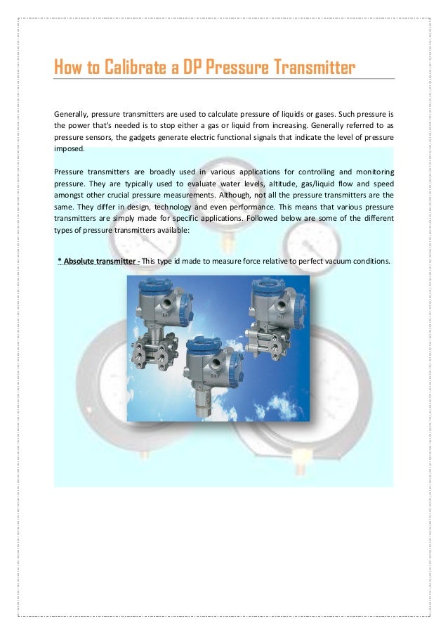 How to calibrate a dp pressure transmitter