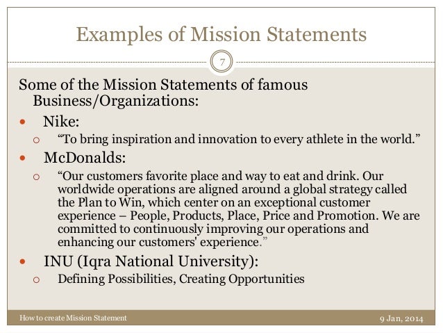 Business Plan Mission Statement Examples