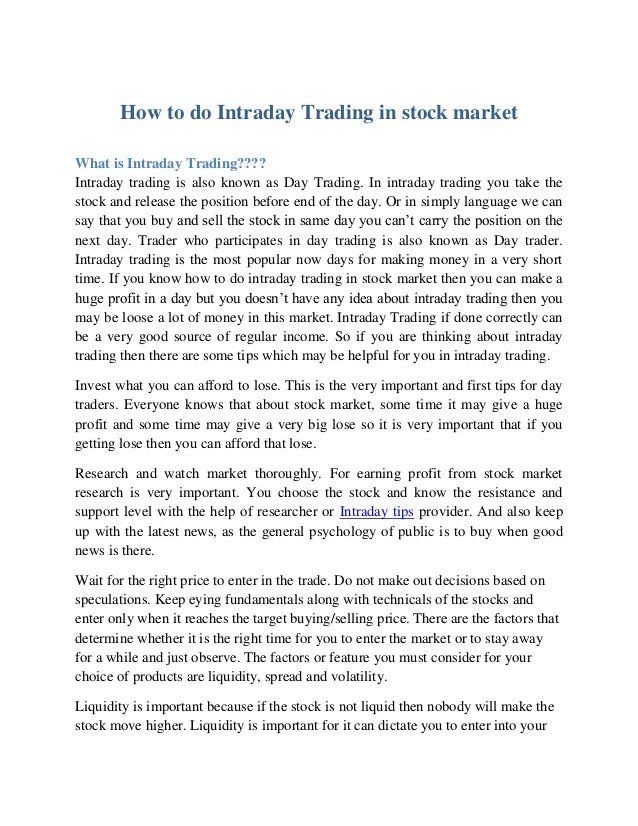 best intraday trading tricks